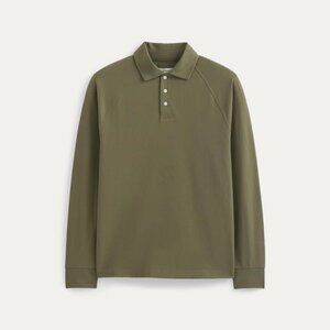 Everlane Men's Startup Raglan Long Sleeve Polo T-Shirt in Olive, Large